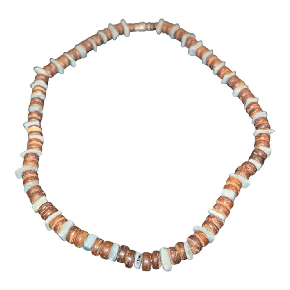 Brown Wood Beads with Turquoise Chips LS - Picture 1 of 2